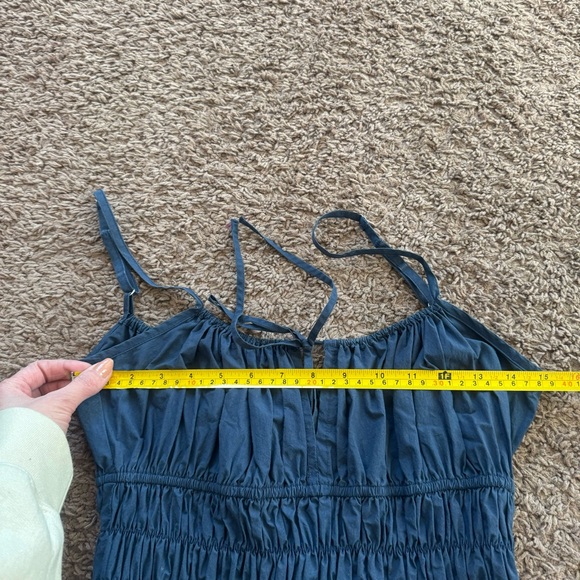 Ciao Lucia Gabriela Navy Smocked Midi Dress Cotton Poplin Sleeveless L $305 - Picture 9 of 10